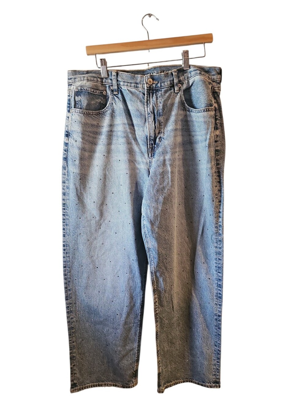 AE Strigid Curvy Embellished Super High-Waisted Baggy Straight Jean 14 Short - Picture 6 of 12